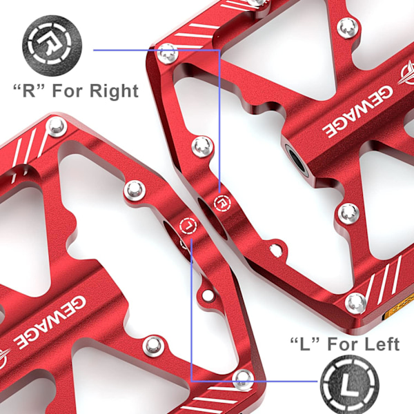 Cykelpedaler med reflexer, 3 tätade lager, halkfri CNC-aluminiumcykelplattform, 9/16 tums pedaler för landsvägscykel, MTB, elcykel. Red