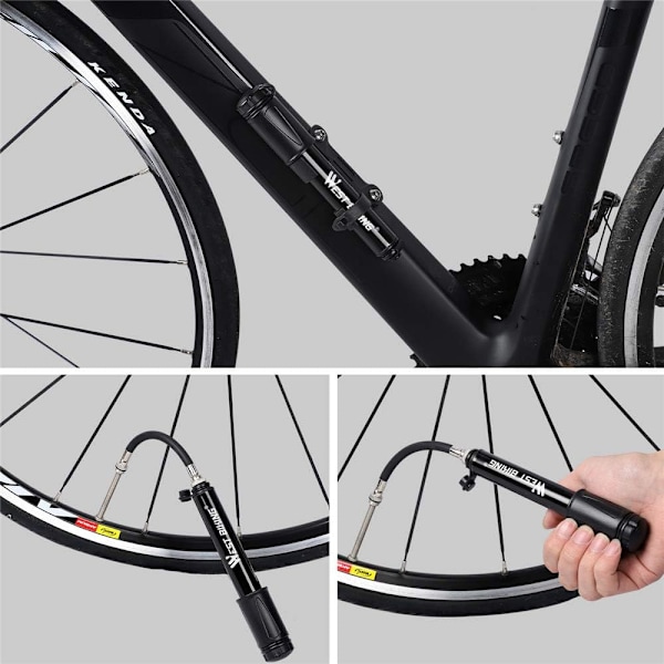 Bærbar mini cykelpumpe i aluminiumslegering, super hurtig dækpumpe, kompatibel med universelle Presta- og Schrader-ventiler.