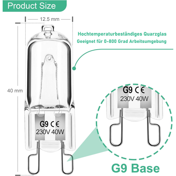G9 lampa 40W 230V Dimbar varmvit, G9 halogenlampa 300°C tolerans, G9 ugnslampa för mikrovågsugn spis taklampor, paket med 12