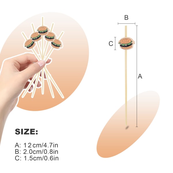 100 kpl Cocktail-tikkuja, Käsintehtyjä Puutikkuja Hampurilaisen Koristeella, Hää-, Syntymäpäivä-, BBQ-, Buffet-, Joulujuhlatarvikkeet Handmade Wooden Skewers