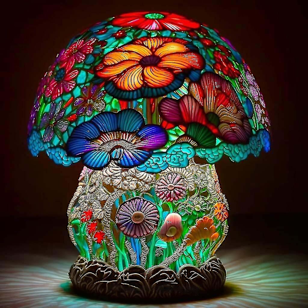 Stained Glass Plant Series Bordlampe, Bordlampe Nattelys, Vintage Skrivebordslamper Dekorativ Sengelampe