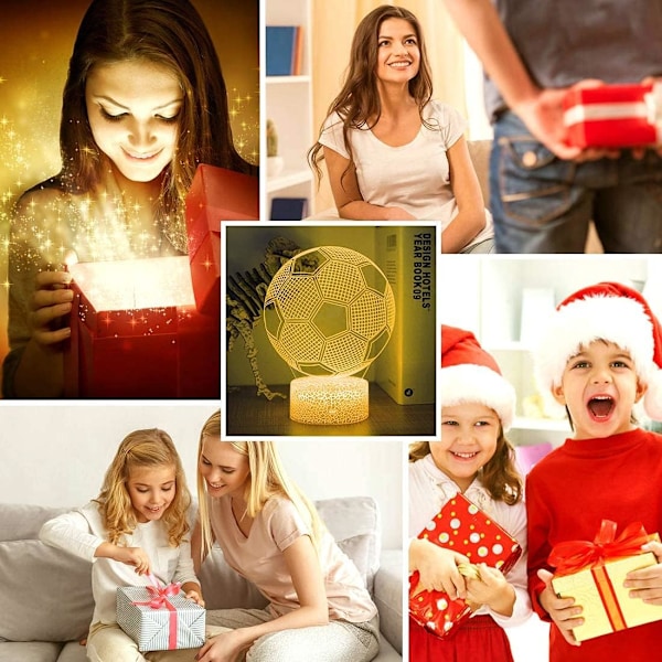 Fodbold 3D Illusion Lampe, Fodboldgaver til Drenge Piger, 3D Natlampe med 16 Farveskift Fjernbetjening, Fødselsdags Julegave