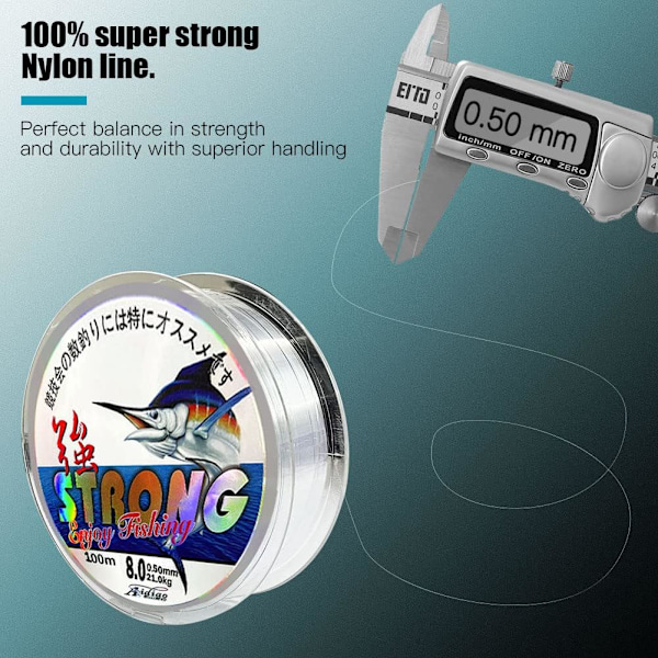 100 meter fiskesene, 0,5 mm monofilament klar nylon fiskesene sterk spenningswire fiskesene