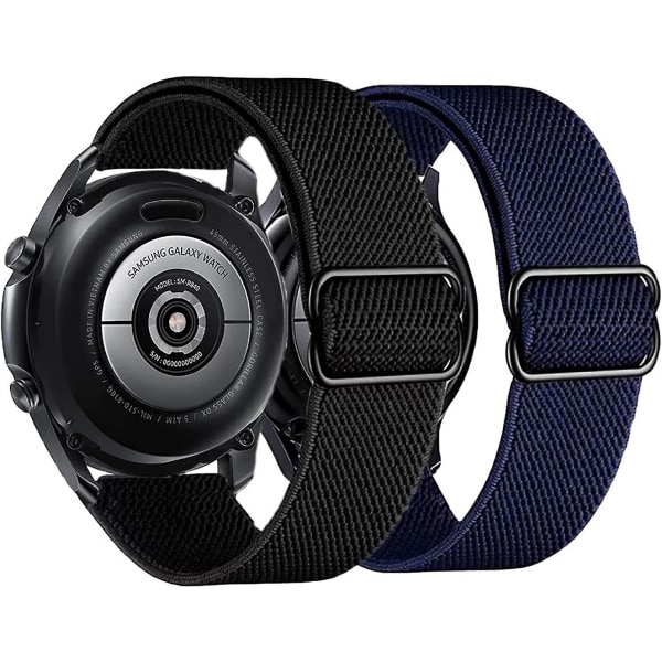 2-pak nylonbånd, der er kompatible med Samsung Galaxy Watch Active 2 Universal 20 mm strækbar sportsløkke Åndbar armbåndsort+blå
