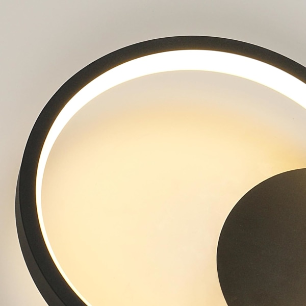 Indendørs LED-væglampe, moderne rund væglampe 12W 220V, akrylbelysningsvæglampe til 3-farvet dæmpning (sort)