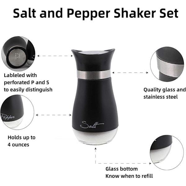 2-pack salt- och pepparkvarnar Salt- och pepparskakare Salt- och pepparsets Saltkar Saltbehållare Kökstillbehör (Svart) black