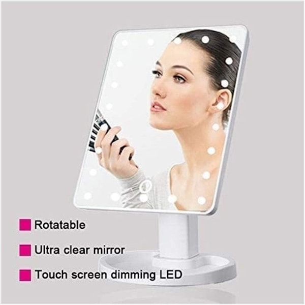 Väggmonterad Sminkspegel med 22 LED-lampor, Justerbar 180 Graders Rotation, Portabel (Färg: Vit)