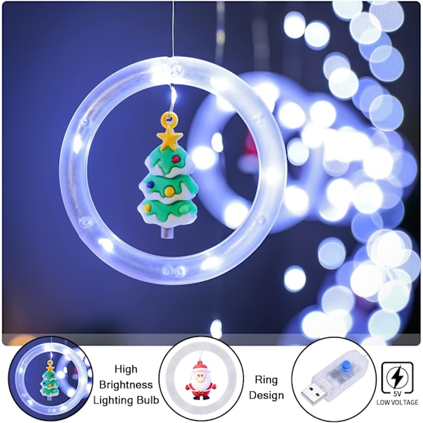 Julevindulys 3m x 0,65m LED-lyskjede Gardinlys med 8 moduser Juledekorasjon for innendørsfest Bryllup Soverom (Kald hvit) Cool White