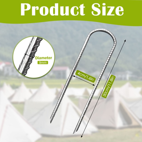12\" Telttanker, 6-pak U-formet, Heavy Duty Jordstikker for Camping, Telte, Trampoline, Markiser, Skur, Havner, Sving