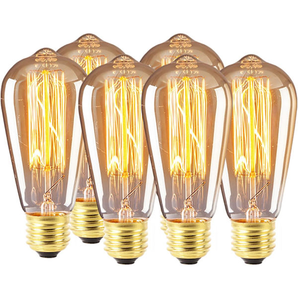 Edison lyspære, E26/E27 dimbar lyspære, 40W dimbar, burfilament Edison lyspære for klassisk lysekrone eller lysekrone - 6 stk