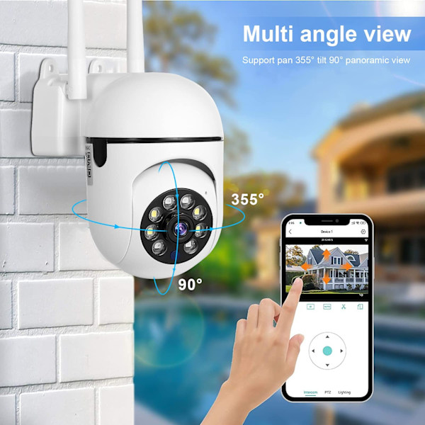 Sikkerhedskamera Indendørs Udendørs, 1080P WiFi Kamera med Infrarød Nattesyn, Pan-Tilt 360° Visning, Smart Bevægelsesdetektering, 2-vejs Audio, Auto Cruise