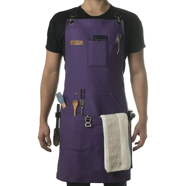 Chef Grilling and Work Apron - Durable Cotton Canvas with Hardware and Cross Straps - for Men, Women, Grilling and Cooking (Purple)