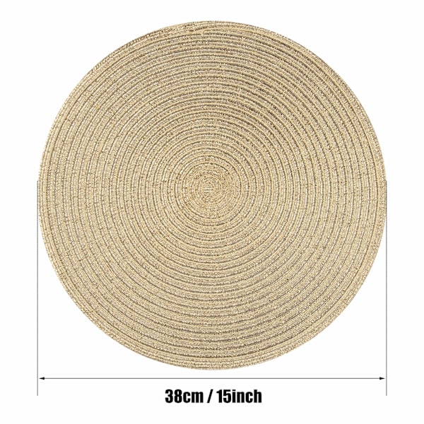 Beige punotut pyöreät tabletit, 6 kpl, lämmönkestävät pestävät tabletit keittiöön, 38 cm, kulta Gold