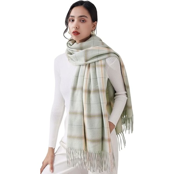 Dam Vinter Tartan Scarf, Lång Vinterscarf, Mjuka Varma Scarfar, Tofssjal, Lång Stola, Julklapp Light Green