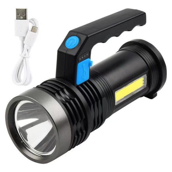 USB uppladdningsbar ficklampa, 4 lägen bärbar kraftfull LED-ficklampa med COB arbetslampa och handtag, IP65 vattentät USB campinglampa