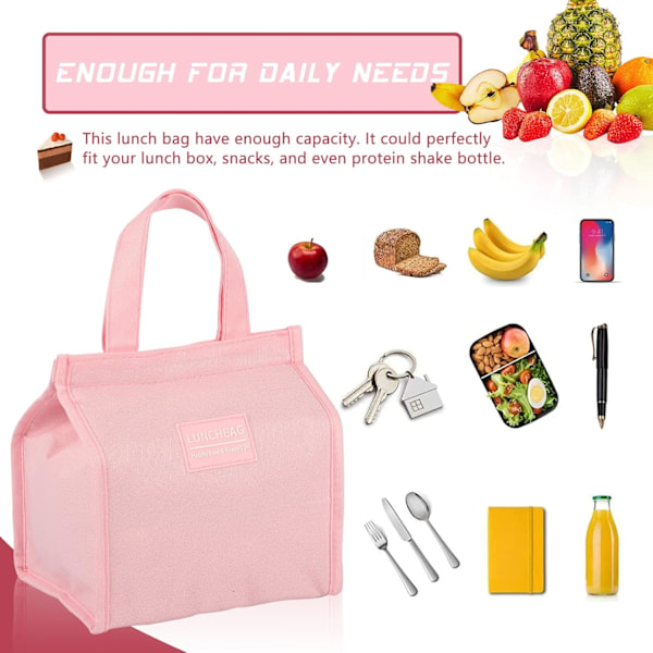 Liten lunchväska, isolerad lunchväska för kvinnor, män och barn, återanvändbar läckagesäker termisk lunchlåda behållare för kontorsarbete etc. (rosa)