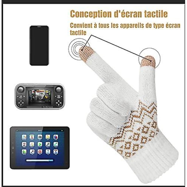 1 Par Damhandskar Vinter Varma Touchscreen-Handskar Mjuka Stickade Söta Elaphurus-Mönster - Vit - One Size White
