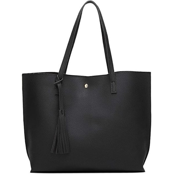 Dame Håndveske Tote Bag Myk PU Lær Stor Kapasitet Kvinner Topp Håndtak Skulder Bag For Kvinner Svart Håndveske Black