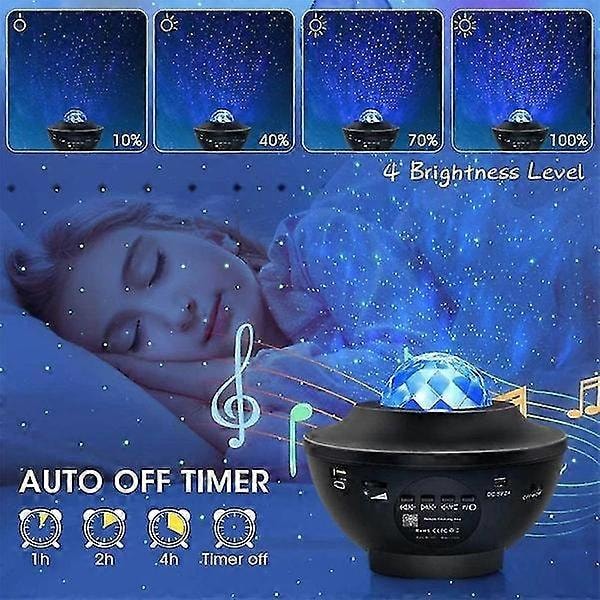 Stjerneprojektor med Bluetooth-højttaler - LED stjernehimmel projektionslampe Bluetooth musik vandkrusning stjernehimmel lampe stue soveværelse atmosfære