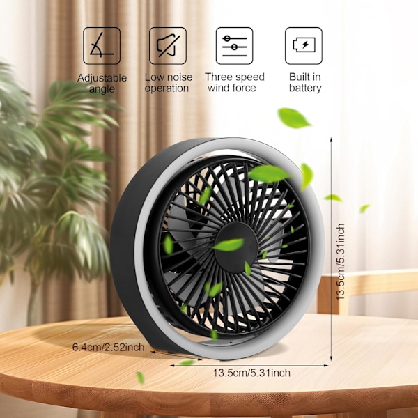 Mini USB Pöytätuuletin, 3-nopeuksinen kannettava pöytätuuletin, pieni hiljainen pöytätuuletin, 1800mAh ladattava pöytätuuletin toimistoon, kotiin, autoon ja matkoille (Pinkki)