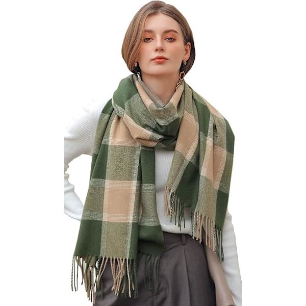 Vinter Tartan Tørklæde til Kvinder, Cashmere-lignende Tørklæder, Lange Varme Slå-om, Pashmina Kvast-sjal, Stola, Valentinsdagsgaver, Tørklæder, Julegave Green