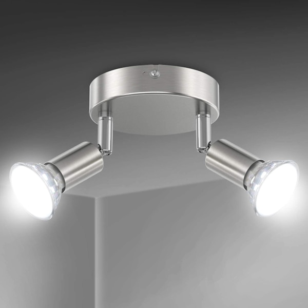LED Taklampe Roterbar, 2-veis Rund Plate LED Takspotlys, Inkludert 2x4W GU10 LED Lyspærer, Kald Hvit, for Kjøkken, Stue 2 Way