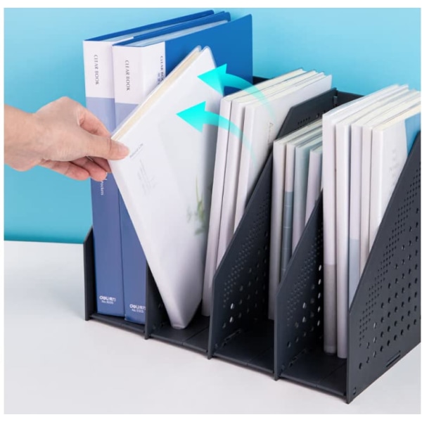 Hopfällbara A4-armbågsfilställ, 4-delade tidningsfilhållare filavdelare Böcker Brevhållare Mesh Desktop Organizer Box, 1st, svart