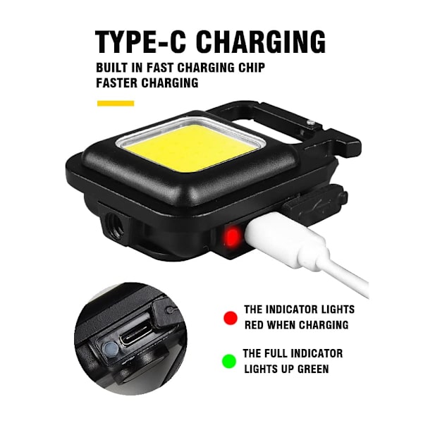Mini LED Inspektionsarbetslampor Uppladdningsbara Magnetiska COB Portabla Små Nyckelrings Vattentäta Ficklampor för Nödbelysning Camping Reparation