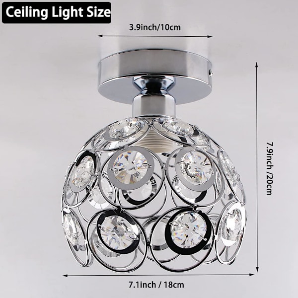 Taklampe for gang, Krystall Lysekrone Semi Flush Mount Taklampe, Pendellampe for soverom, kjøkken, stue, E27 Sokkel