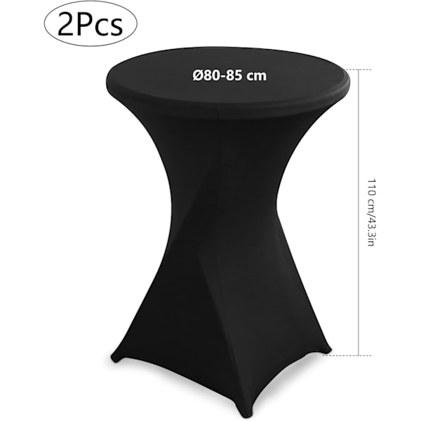 Stretch Duk, 2 Delar Tvättbar Polyester Duk Rund Matbordsduk Cocktailbordskydd 80x110cm (Svart)