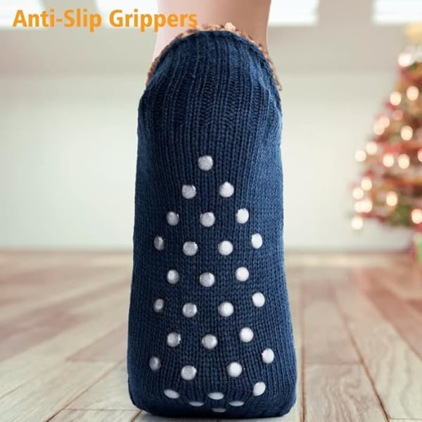 Toffelsockor för män och kvinnor, fluffiga strumpor med grepp, halkfri fleecefodring, termiskt stöd, julklapp L 43-45 Sapphire 43-45