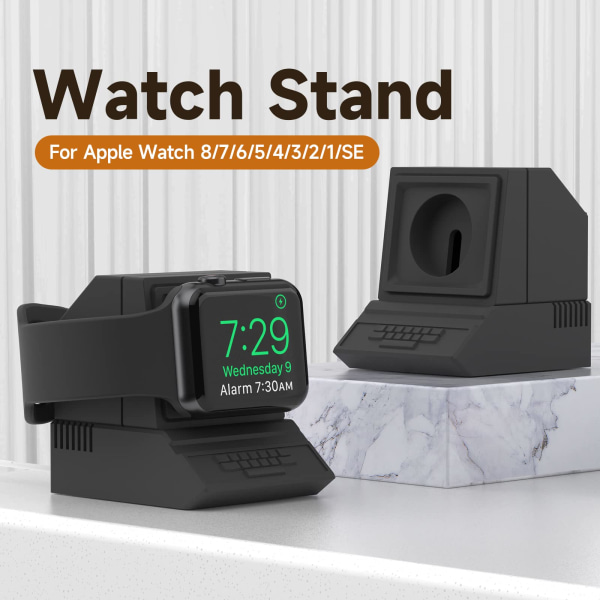 Oplader Stativ Kompatibel med Alle Apple Watch Ultra/8/SE2/7/6/SE/5/4/3/2/1 Opladningsdockningsstation Støtter Natbordtilstand, Sort