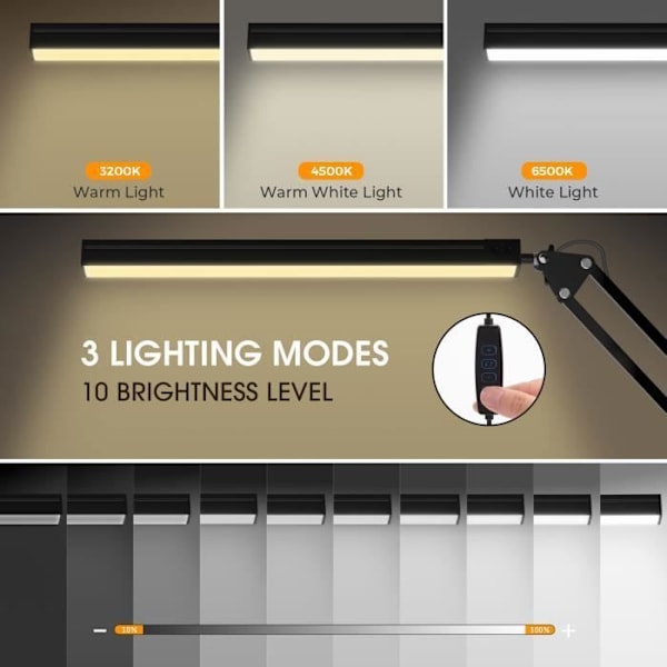 LED Skrivbordslampa, 10W Arkitekt Skrivbordslampa 3 Färgtemperaturer 10 Ljusstyrkor