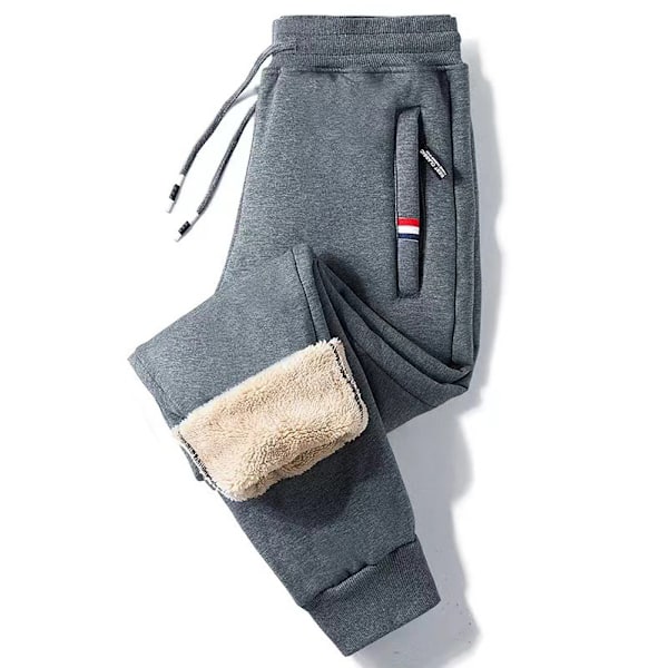 Män Herrbyxor Vinter Varma Fleecebyxor Lammull Tjocka Casual Termiska Sweatpants Män Joggers, L Mörkgrå dark gray