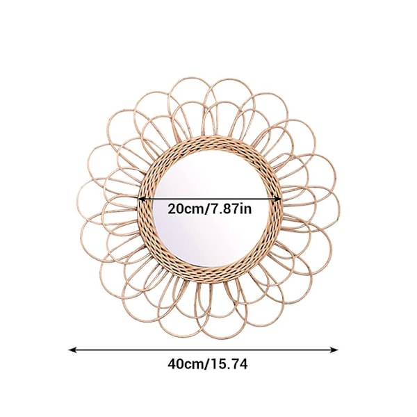 40 cm Cirkulært Rattan Solsikke Boho Hængespejl - Vægdekoration til Omklædningsrum og Makeup