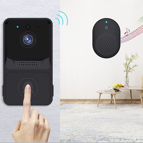 Dørklokke med Kamera, Videodørklokke med Cloud Opbevaring, Trådløs Klokke, WLAN Klokke, Personlig Detektion med AI, Genopladelige Batterier (Sort)