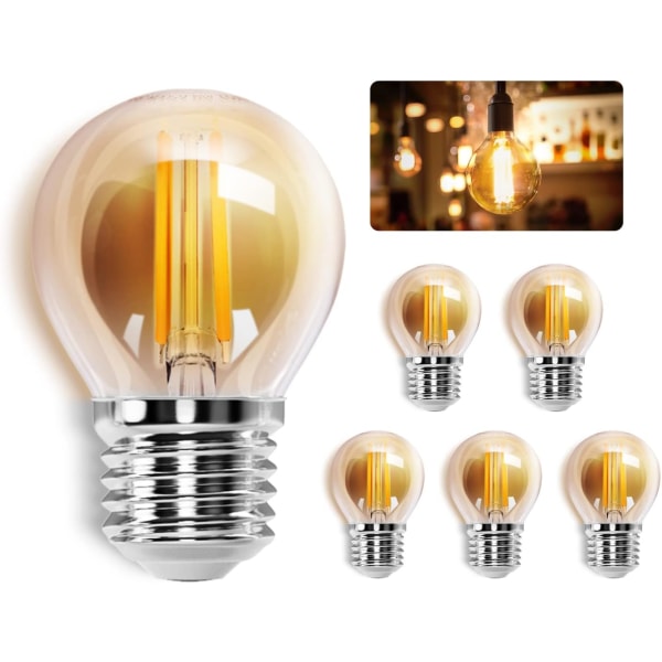 E27 LED-glödlampa, 2200K varmvit, 6W (43W ekvivalent), G45 Vintage Edison LED-lampa, 6-pack
