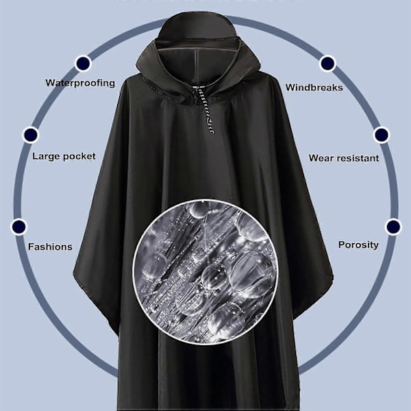 Vedenpitävä sadeponcho, kevyt uudelleenkäytettävä vedenpitävä poncho, Eva-sadetakki hupulla hätätilanteisiin
