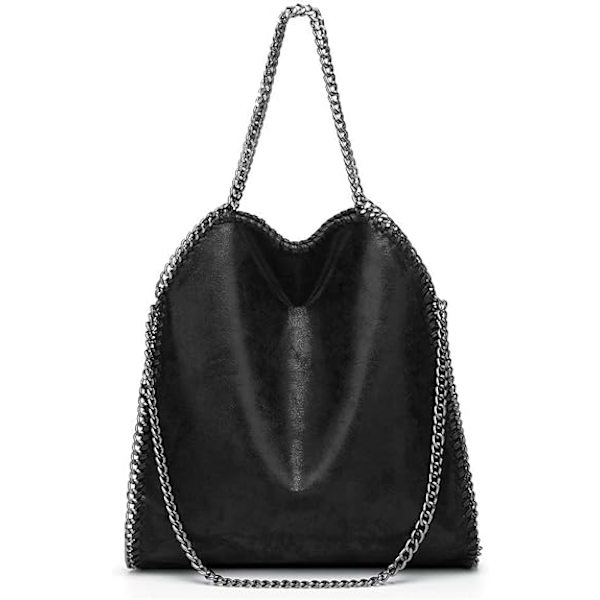 Sommarmode damväska, axelväska med kedja, stor kapacitet modeplånbok, casual crossbody mjuk väska hopfällbar damväska black