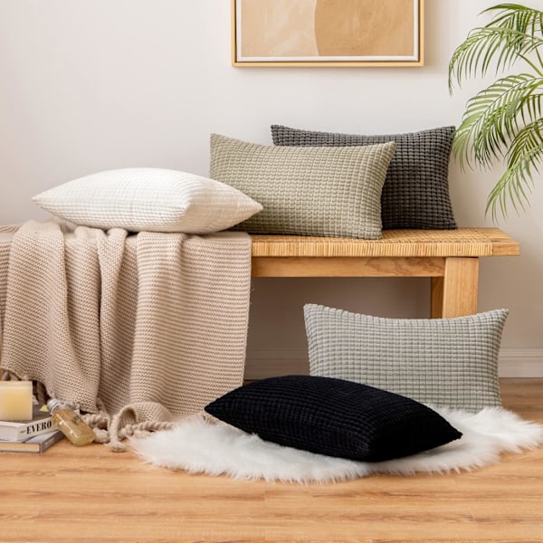 Samettiset Granula-Tyynynpäälliset Koristeelliset Tyynynpäälliset Soikea Pehmeät Helmiset Yksiväriset Tyynynpäälliset Sovalle Makuuhuoneelle 12x20 Tuumaa 10#Black