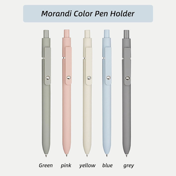 5 stk. 0,5 mm japansk sort blækpen med fin spids, glatte skrivepenne med silikonegreb, high-end serie metalclips, indtrækkelige penne (5 stk. Morandi-farve)