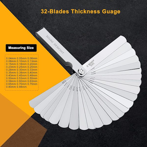 Følerblade Rustfrit Stål Følerblad Dobbeltmarkeret Imperisk og Metrisk Følerbladsæt 32 Blade (0,04-0,88mm)