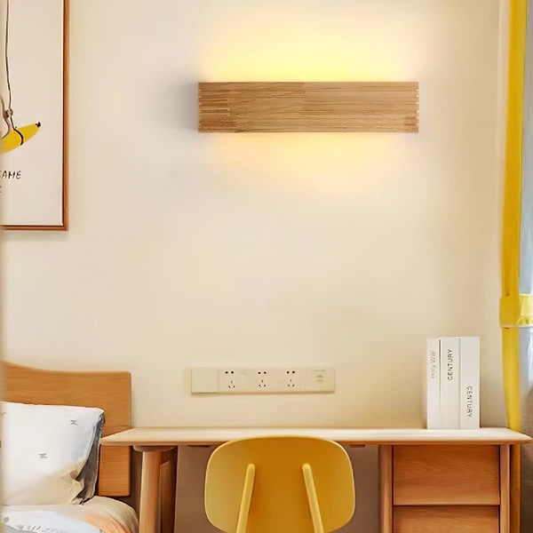 LED væglamper Indendørs belysning Træ væglampe Varmt lys Lampe til soveværelse Stue Kontorgang (35 cm A)