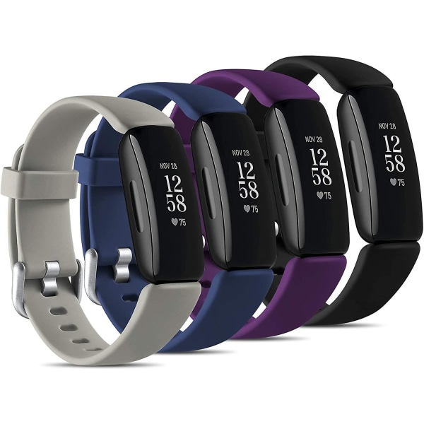 Kompatibel med Fitbit Inspire 2-band för män och kvinnor, 4-pack mjuk silikon vattentät sportbandsarmband för Inspire 2 Fitness Tracker, Large B