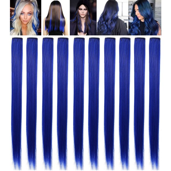 10 kpl Sininen hiuspidennysklipsi värillisissä hiustenpidennyksissä peruukkiosat Värikkäät juhlan kohokohdat Moniväriset hiuslisäkkeet