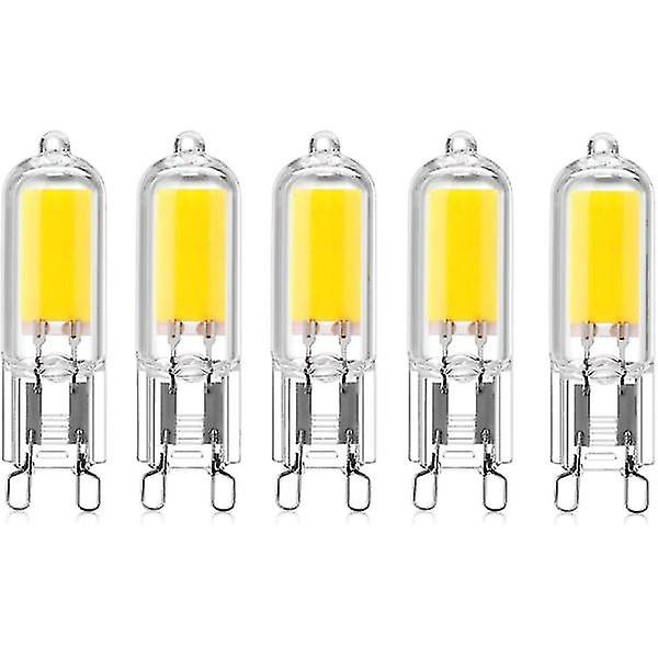 5-pak 2W G9 Kapselbase COB LED Pærer 220V 200 Lumen 10W-20W Halogenlampe Ækvivalent til Lysekrone Bordlampe Væghængt Lampe Varmt Hvid 3000K