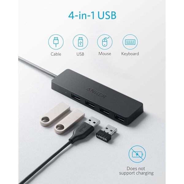 4-Ports USB 3.0 Ultra Slim Data Hub med 60cm Forlænget Kabel til Macbook, Mac Pro / mini, iMac, Notebook PC, USB-stik, Mobile HDD og mere 60cm