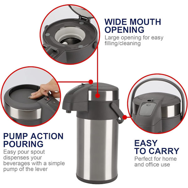 Kaffetermos - 4L Isolerad Pumptermos - Rostfritt Stål Vakuum Termisk Dryckesdispenser BPA-fri Kaffekaraff