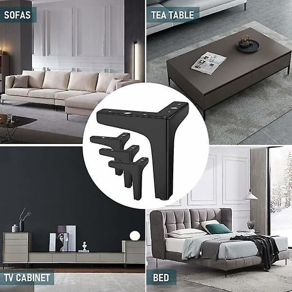 Sæt med 4 møbelben, 10 cm moderne metal trekantbordben, møbelben til skabe, metal tripodben, sofa ben, skabsben, sort 13cm