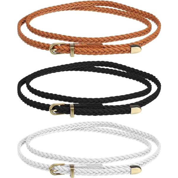 Pack of 3 Braided Narrow Belt Women's Belt Women Thin Braided Waist Belt Narrow Dress Belt for Dress Jeans